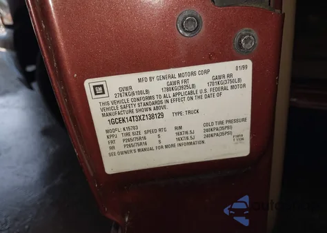 1999 Chevrolet Silverado 1500 Ls из США, поврежденный, VIN 1GCEK14T3XZ138129